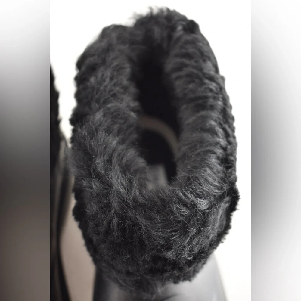 Chanel 24K Black Sheep Shearling Fur Rubber CC Low Top Short Ankle Rain Boots 42 - Picture 10 of 16